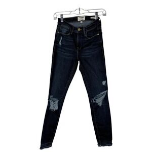 Frame Le High Skinny Montclair Jeans Size 24 Dark Wash Distressed‎ Raw Hem S
